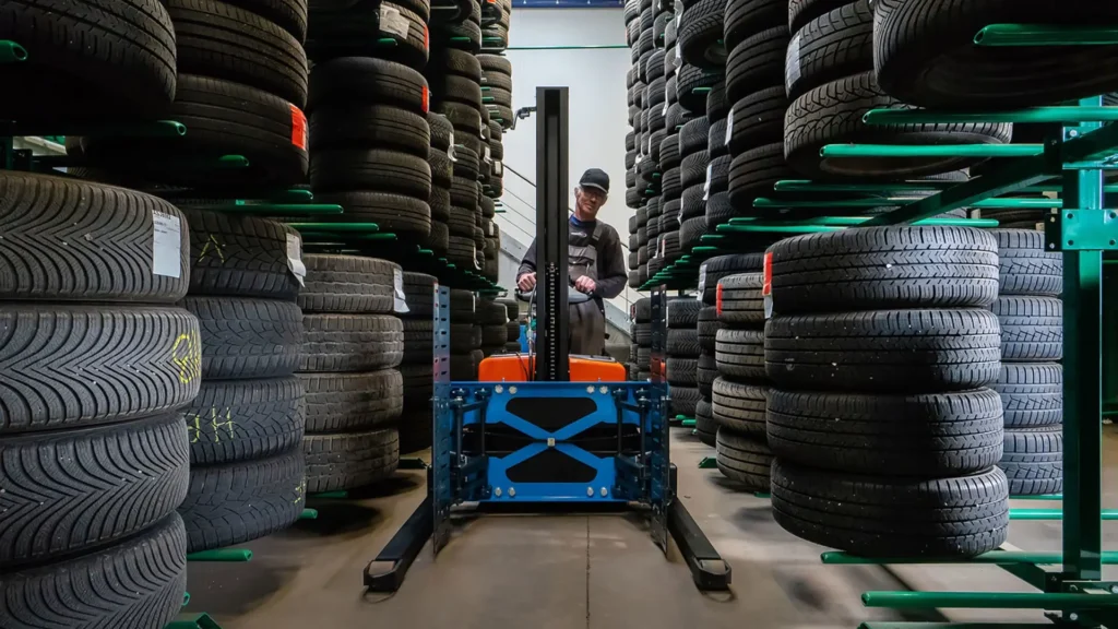 Safe handling of stacks of cars tyres using Easy Stacker 800