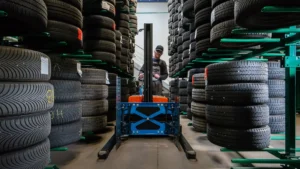 Safe handling of stacks of cars tyres using Easy Stacker 800